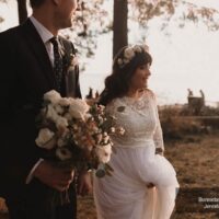 Gibsons Vintage Elopement on the beach at sunset with Mia and Ben