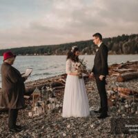 Gibsons Vintage Elopement on the beach at sunset with Mia and Ben