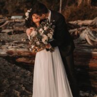 Gibsons Vintage Elopement on the beach at sunset with Mia and Ben