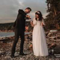 Gibsons Vintage Elopement on the beach at sunset with Mia and Ben