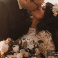 Gibsons Vintage Elopement on the beach at sunset with Mia and Ben