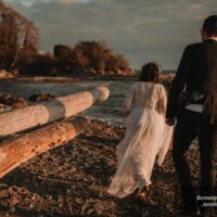 Gibsons Vintage Elopement on the beach at sunset with Mia and Ben