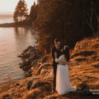 Gibsons Vintage Elopement on the beach at sunset with Mia and Ben