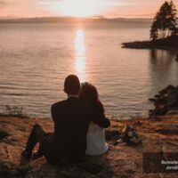 Gibsons Vintage Elopement on the beach at sunset with Mia and Ben