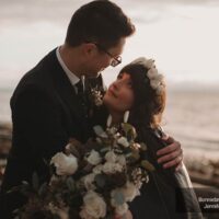 Gibsons Vintage Elopement on the beach at sunset with Mia and Ben