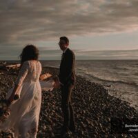 Gibsons Vintage Elopement on the beach at sunset with Mia and Ben