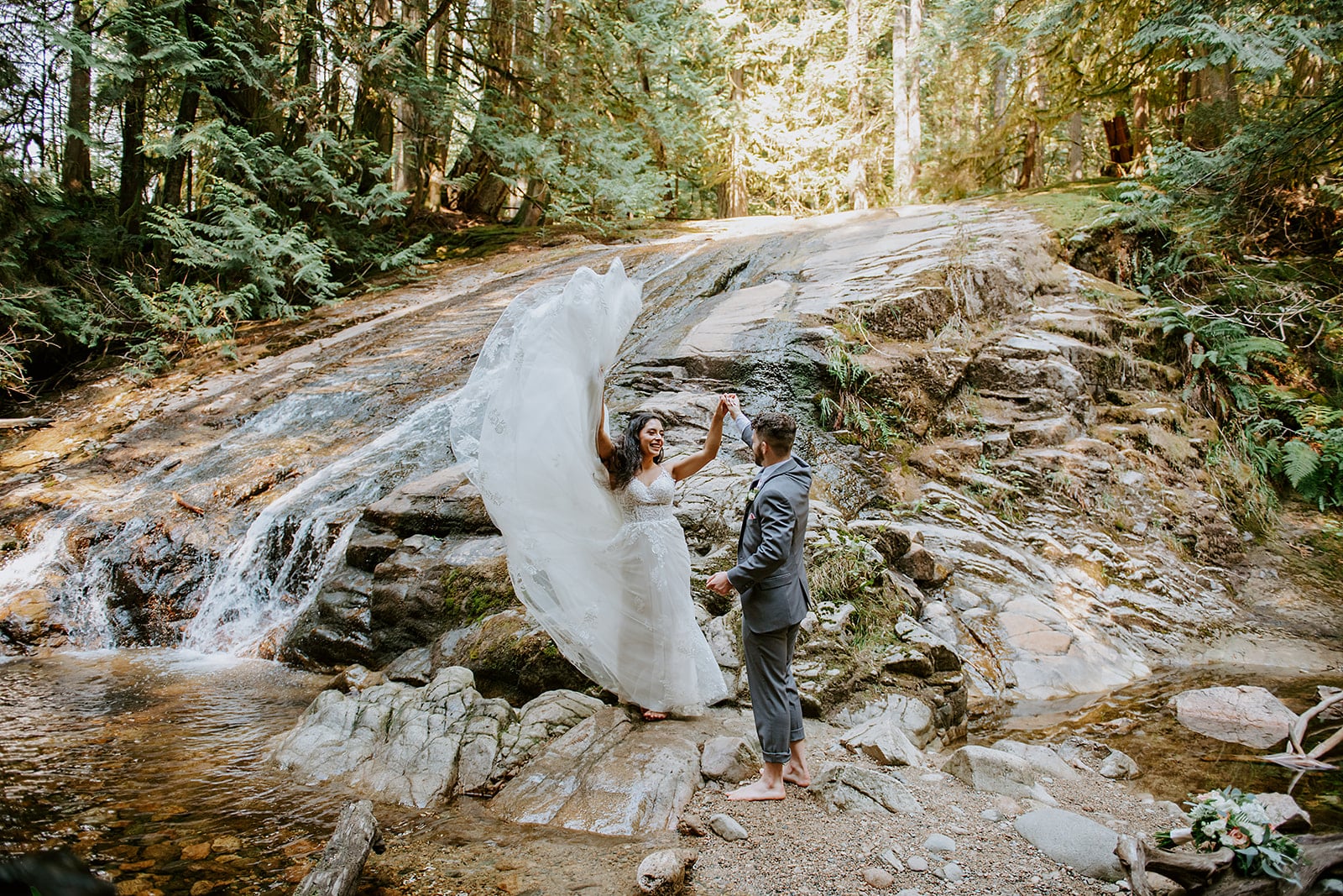 Waterfall wedding at Cliff Gilker Park